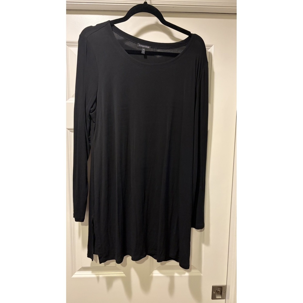 Eileen Fisher Black L/S Sheath Dress Tunic Shirt Sz XL 100% Silk